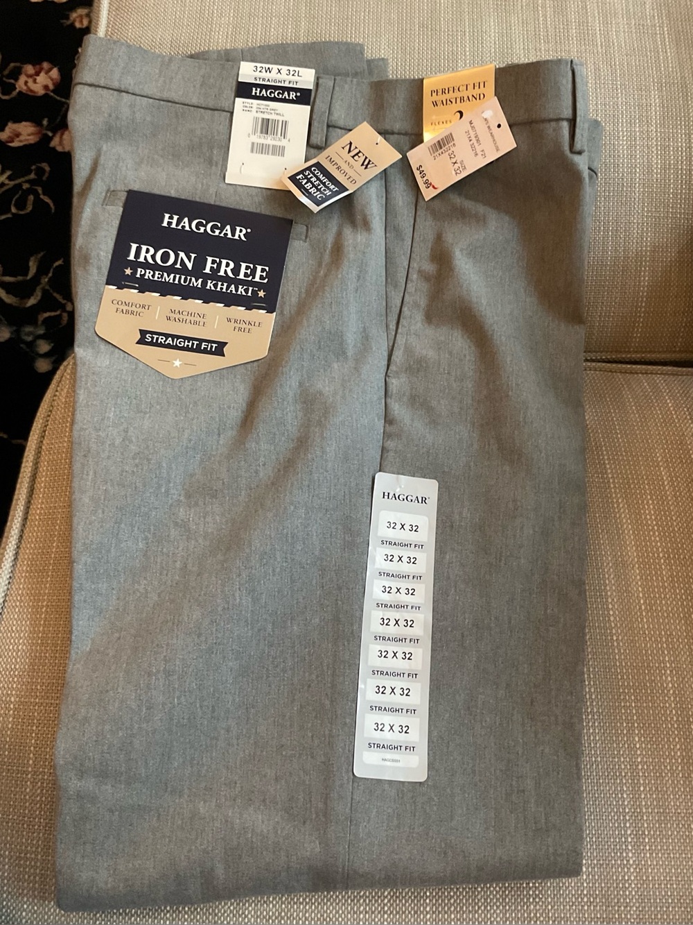 Haggar Straight Fit Iron-Free Khaki Pants in Light Gray